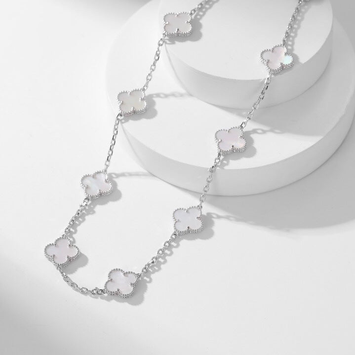 [Max Jewelry ]CLOVER 10 MOTIFS WHITE MOTHER OF PEARL NECKLACE