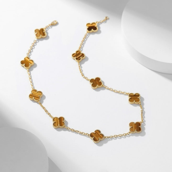 [Max Jewelry ]CLOVER 10 MOTIFS TIGER EYE NECKLACE