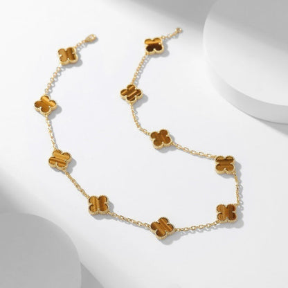 [Max Jewelry ]CLOVER 10 MOTIFS TIGER EYE NECKLACE