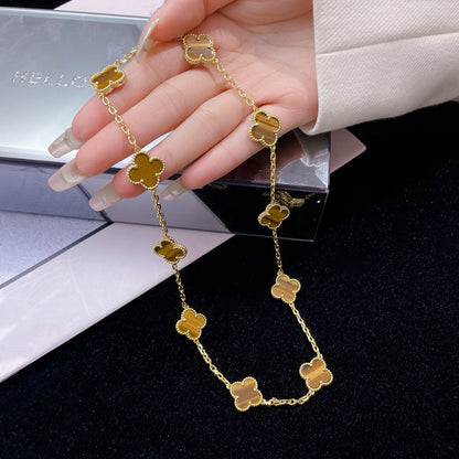 [Max Jewelry ]CLOVER 10 MOTIFS TIGER EYE NECKLACE