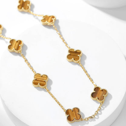 [Max Jewelry ]CLOVER 10 MOTIFS TIGER EYE NECKLACE