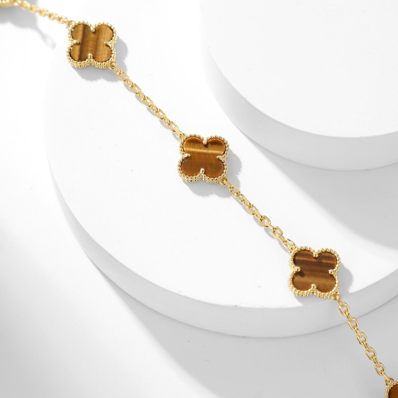 [Max Jewelry ]CLOVER 10 MOTIFS TIGER EYE NECKLACE