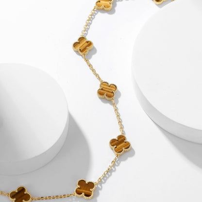 [Max Jewelry ]CLOVER 10 MOTIFS TIGER EYE NECKLACE