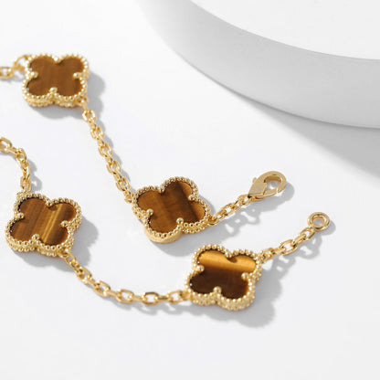 [Max Jewelry ]CLOVER 10 MOTIFS TIGER EYE NECKLACE