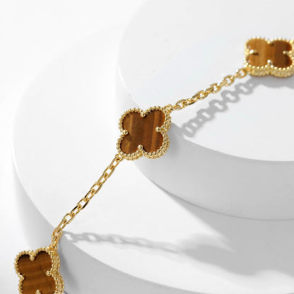 [Max Jewelry ]CLOVER 10 MOTIFS TIGER EYE NECKLACE