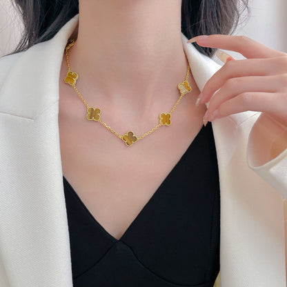 [Max Jewelry ]CLOVER 10 MOTIFS TIGER EYE NECKLACE