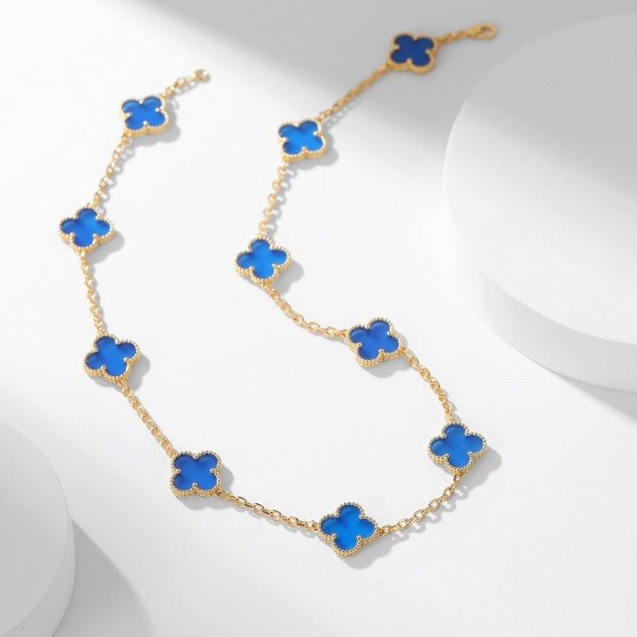 [Max Jewelry ]CLOVER 10 MOTIFS BLUE AGATE NECKLACE