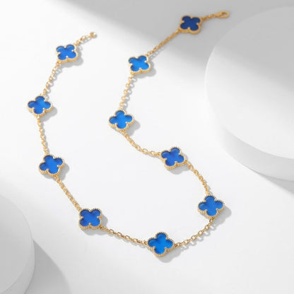 [Max Jewelry ]CLOVER 10 MOTIFS BLUE AGATE NECKLACE