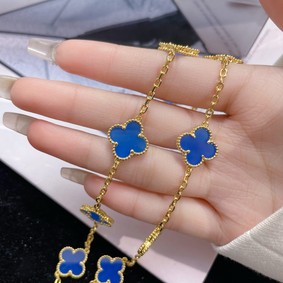 [Max Jewelry ]CLOVER 10 MOTIFS BLUE AGATE NECKLACE
