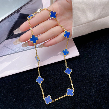 [Max Jewelry ]CLOVER 10 MOTIFS BLUE AGATE NECKLACE