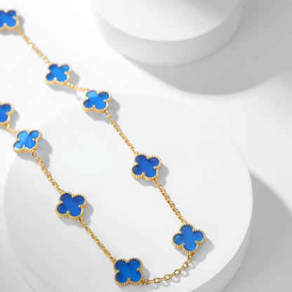 [Max Jewelry ]CLOVER 10 MOTIFS BLUE AGATE NECKLACE