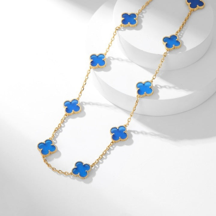 [Max Jewelry ]CLOVER 10 MOTIFS BLUE AGATE NECKLACE