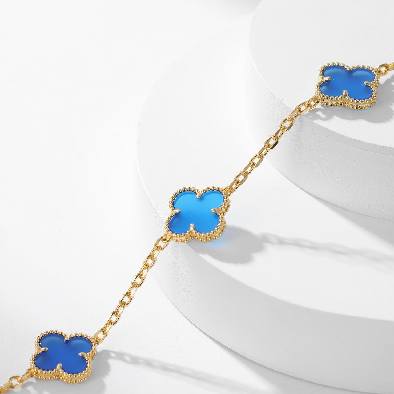 [Max Jewelry ]CLOVER 10 MOTIFS BLUE AGATE NECKLACE