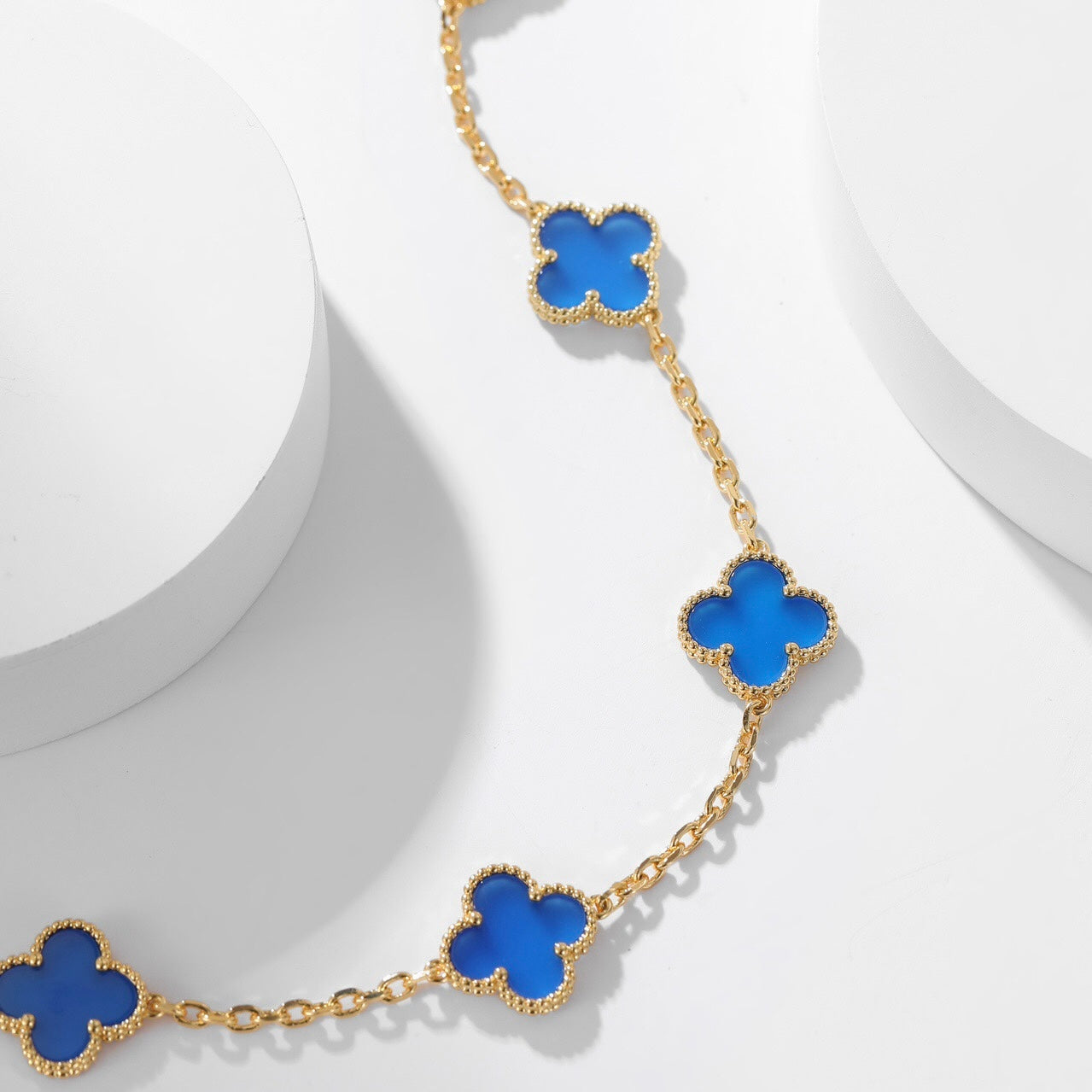 [Max Jewelry ]CLOVER 10 MOTIFS BLUE AGATE NECKLACE