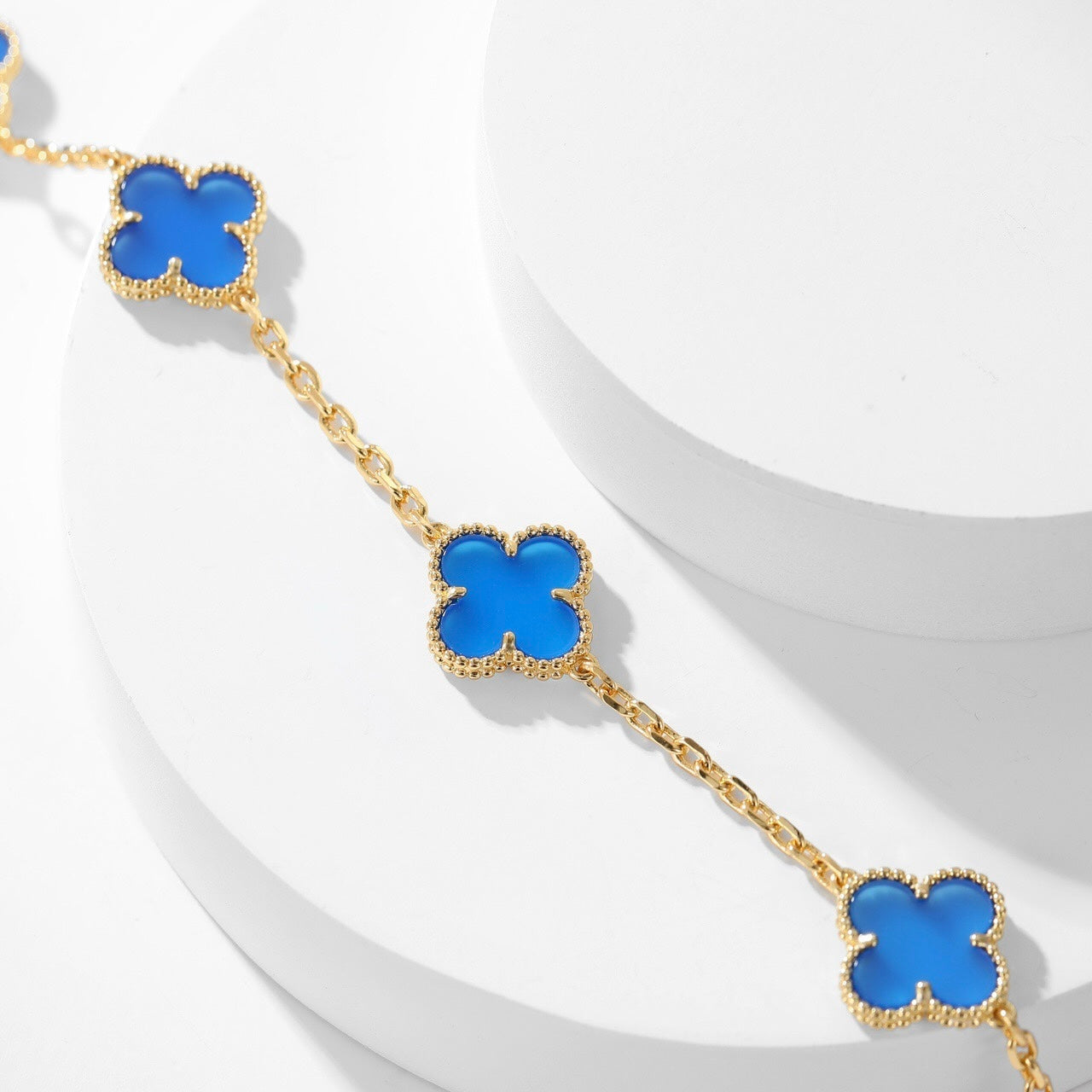 [Max Jewelry ]CLOVER 10 MOTIFS BLUE AGATE NECKLACE