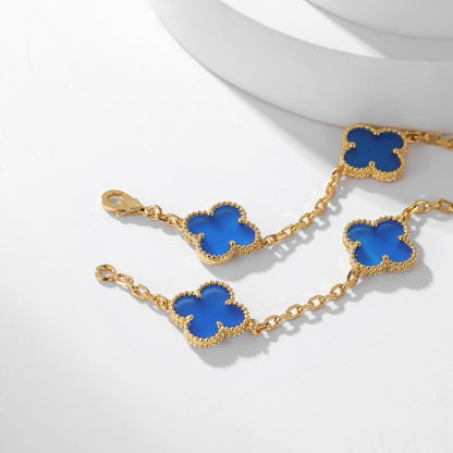 [Max Jewelry ]CLOVER 10 MOTIFS BLUE AGATE NECKLACE
