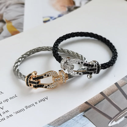 [Max Jewelry ]FORCE LARGE HORSESHOE BLACK WHITE DIAMOND BRACELET ROSE GOLD