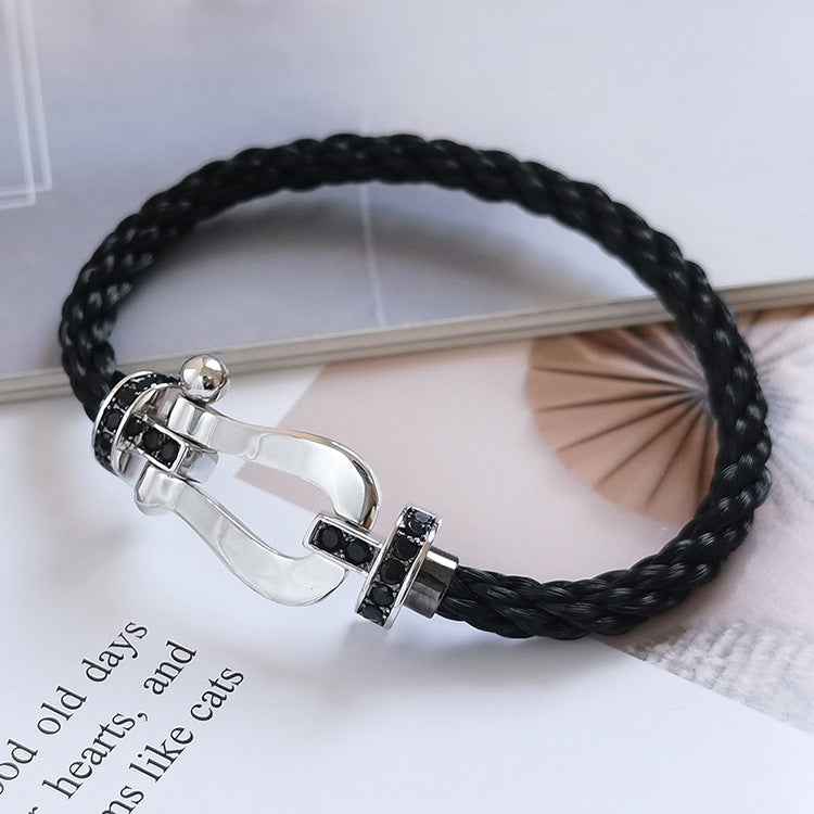 [Max Jewelry ]FORCE LARGE HORSESHOE BLACK DIAMOND BRACELET SILVER