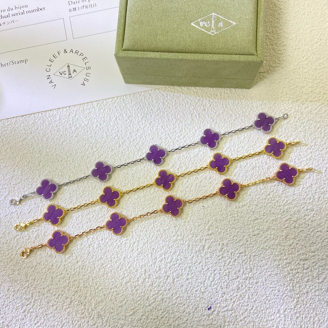 [Max Jewelry ]CLOVER  5 MOTIFS  PURPLE VIOLET BRACELET