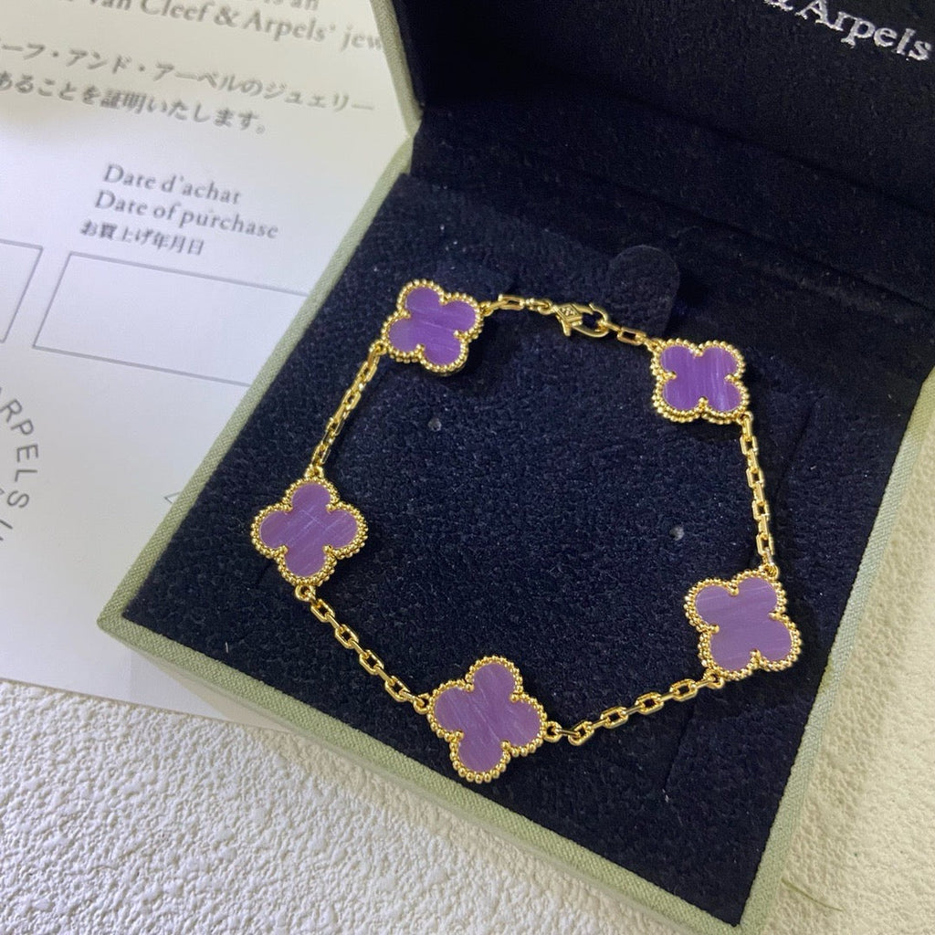 [Plus&Max]CLOVER  5 MOTIFS  PURPLE VIOLET BRACELET
