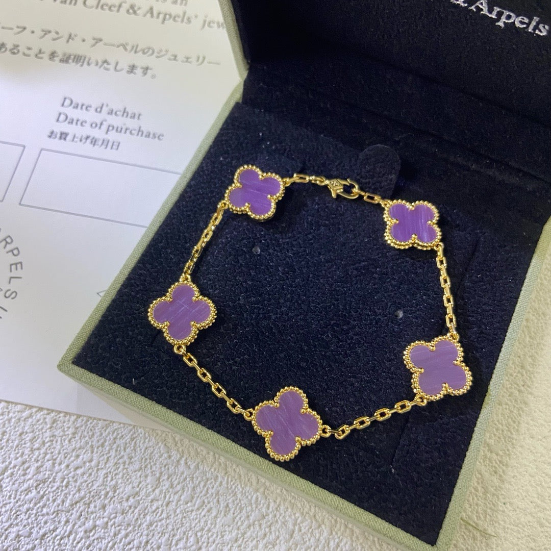 [Max Jewelry ]CLOVER  5 MOTIFS  PURPLE VIOLET BRACELET