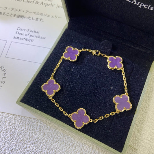 [Max Jewelry ]CLOVER  5 MOTIFS  PURPLE VIOLET BRACELET