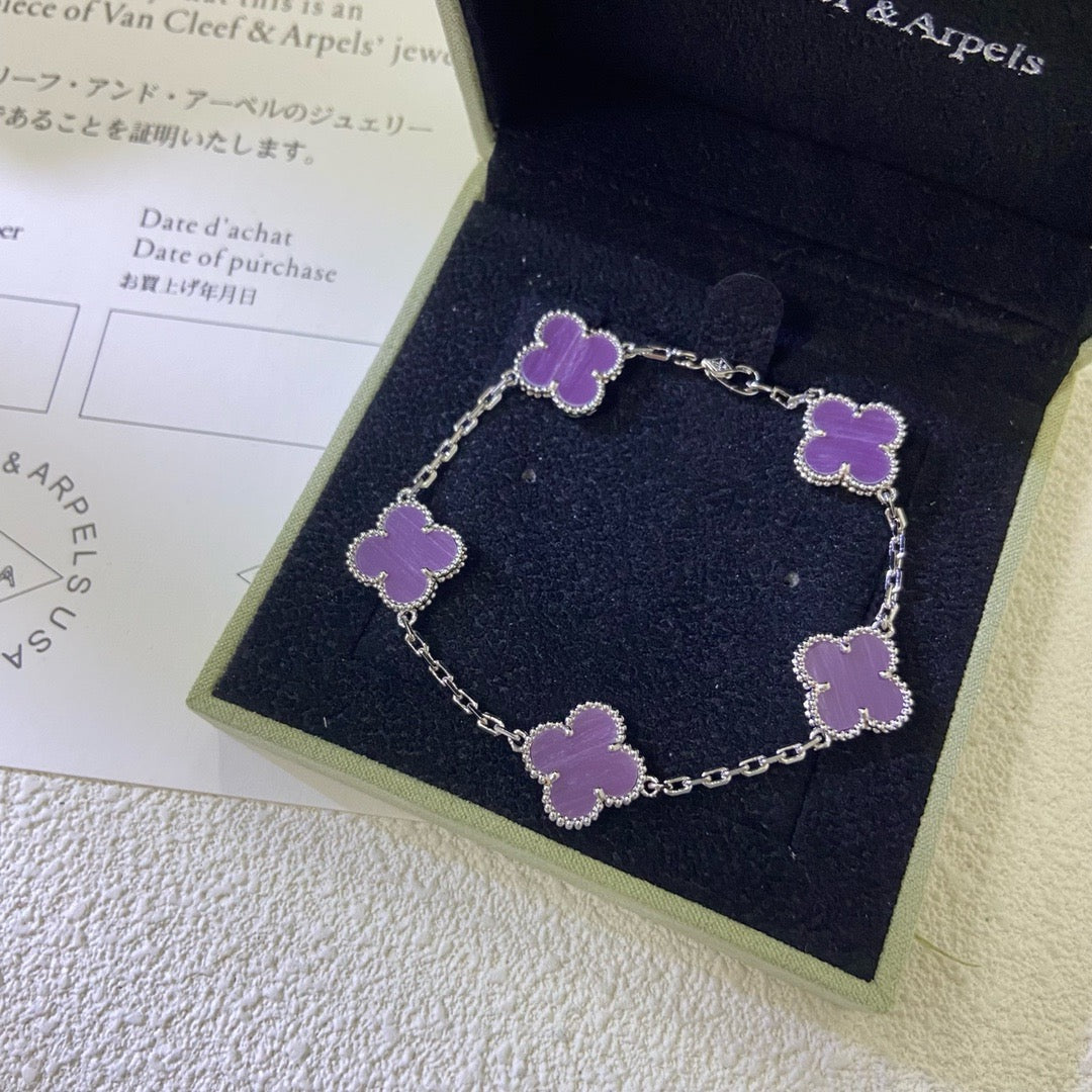 [Max Jewelry ]CLOVER  5 MOTIFS  PURPLE VIOLET BRACELET