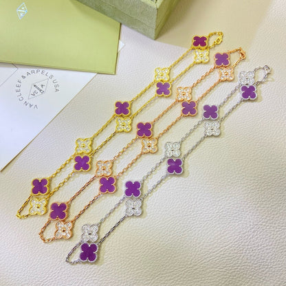 [Max Jewelry ]CLOVER 10 MOTIFS  PURPLE VIOLET DIAMOND NECKLACE