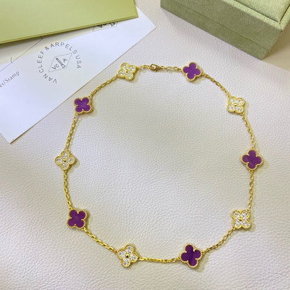 [Max Jewelry ]CLOVER 10 MOTIFS  PURPLE VIOLET DIAMOND NECKLACE