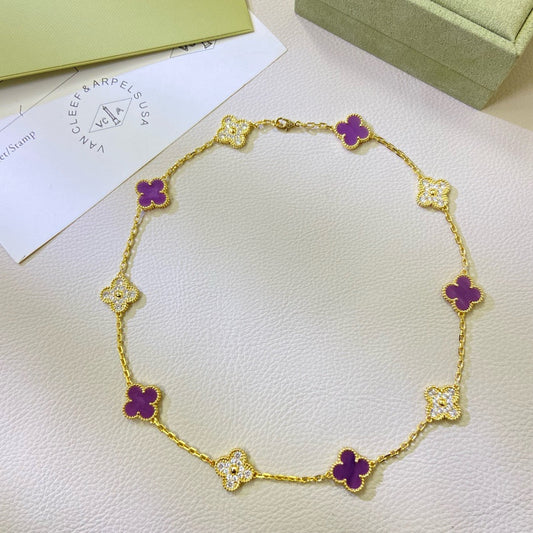 [Max Jewelry ]CLOVER 10 MOTIFS  PURPLE VIOLET DIAMOND NECKLACE
