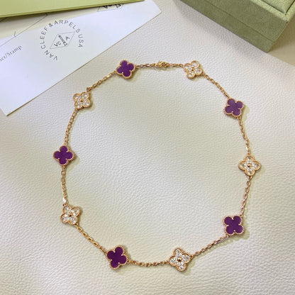 [Max Jewelry ]CLOVER 10 MOTIFS  PURPLE VIOLET DIAMOND NECKLACE