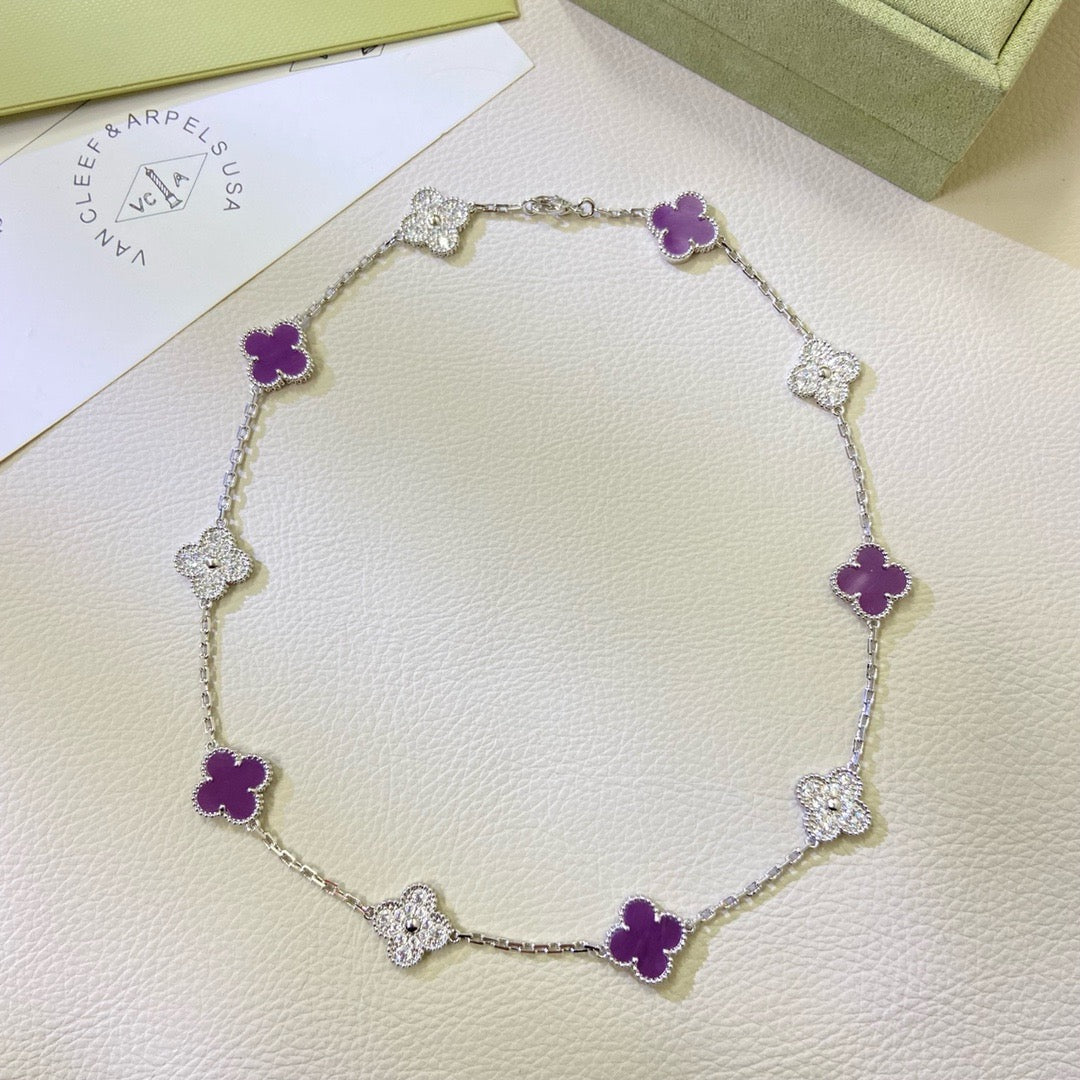 [Max Jewelry ]CLOVER 10 MOTIFS  PURPLE VIOLET DIAMOND NECKLACE