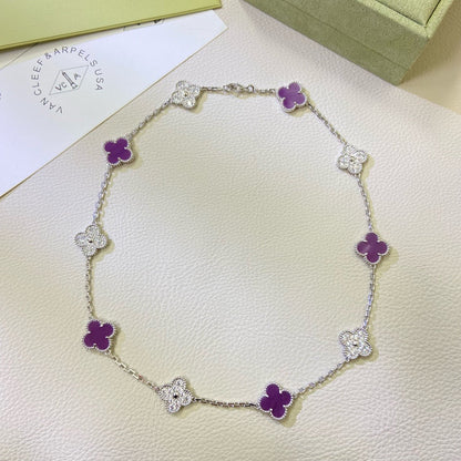 [Max Jewelry ]CLOVER 10 MOTIFS  PURPLE VIOLET DIAMOND NECKLACE