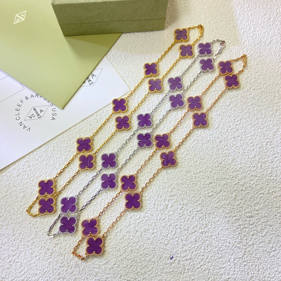 [Max Jewelry ]CLOVER 10 MOTIFS  PURPLE VIOLET  NECKLACE