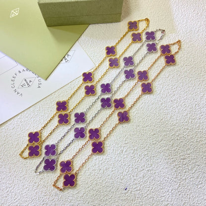 [Max Jewelry ]CLOVER 10 MOTIFS  PURPLE VIOLET  NECKLACE