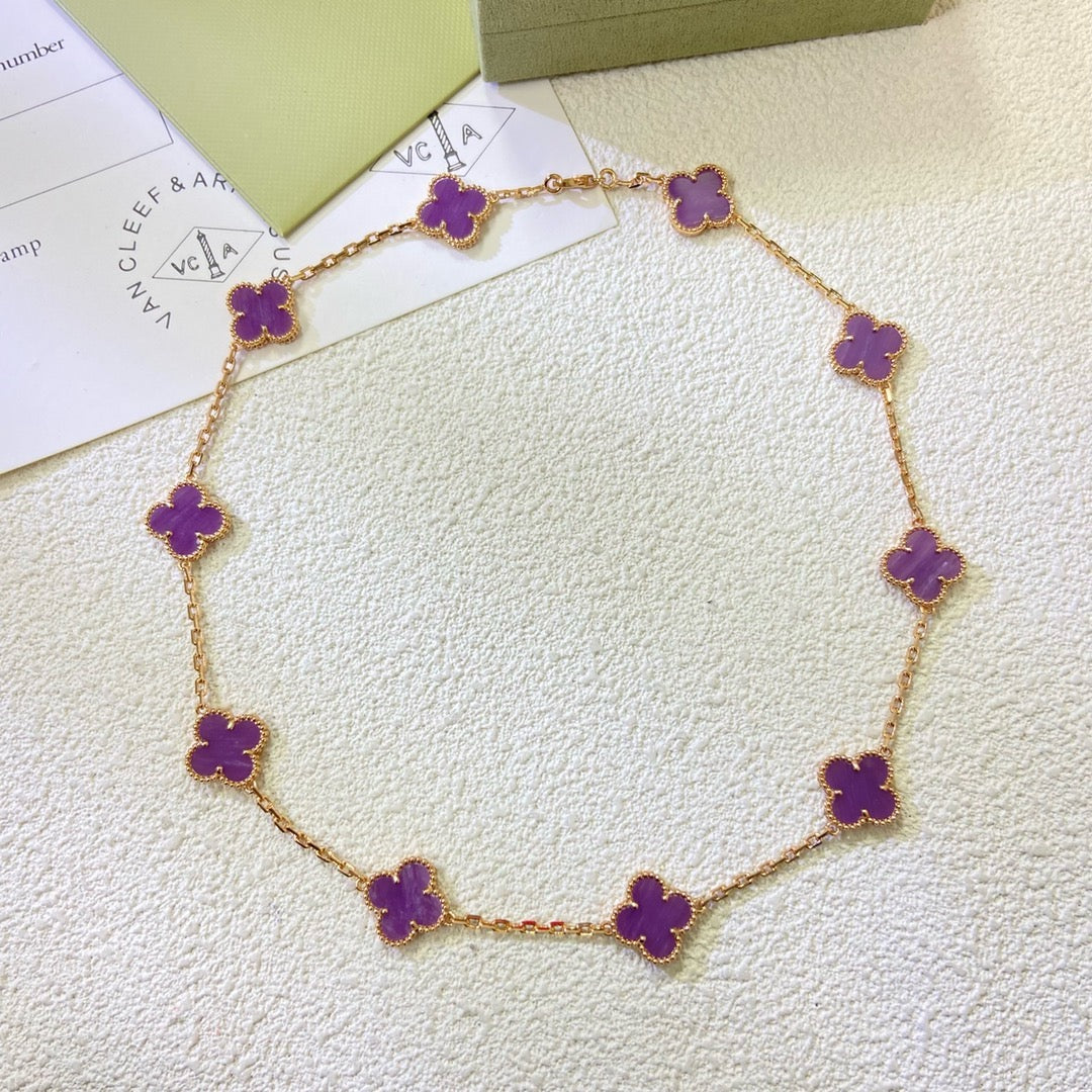 [Max Jewelry ]CLOVER 10 MOTIFS  PURPLE VIOLET  NECKLACE