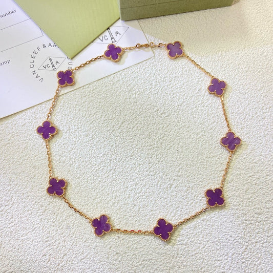 [Max Jewelry ]CLOVER 10 MOTIFS  PURPLE VIOLET  NECKLACE