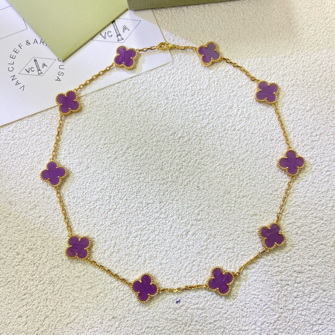 [Max Jewelry ]CLOVER 10 MOTIFS  PURPLE VIOLET  NECKLACE