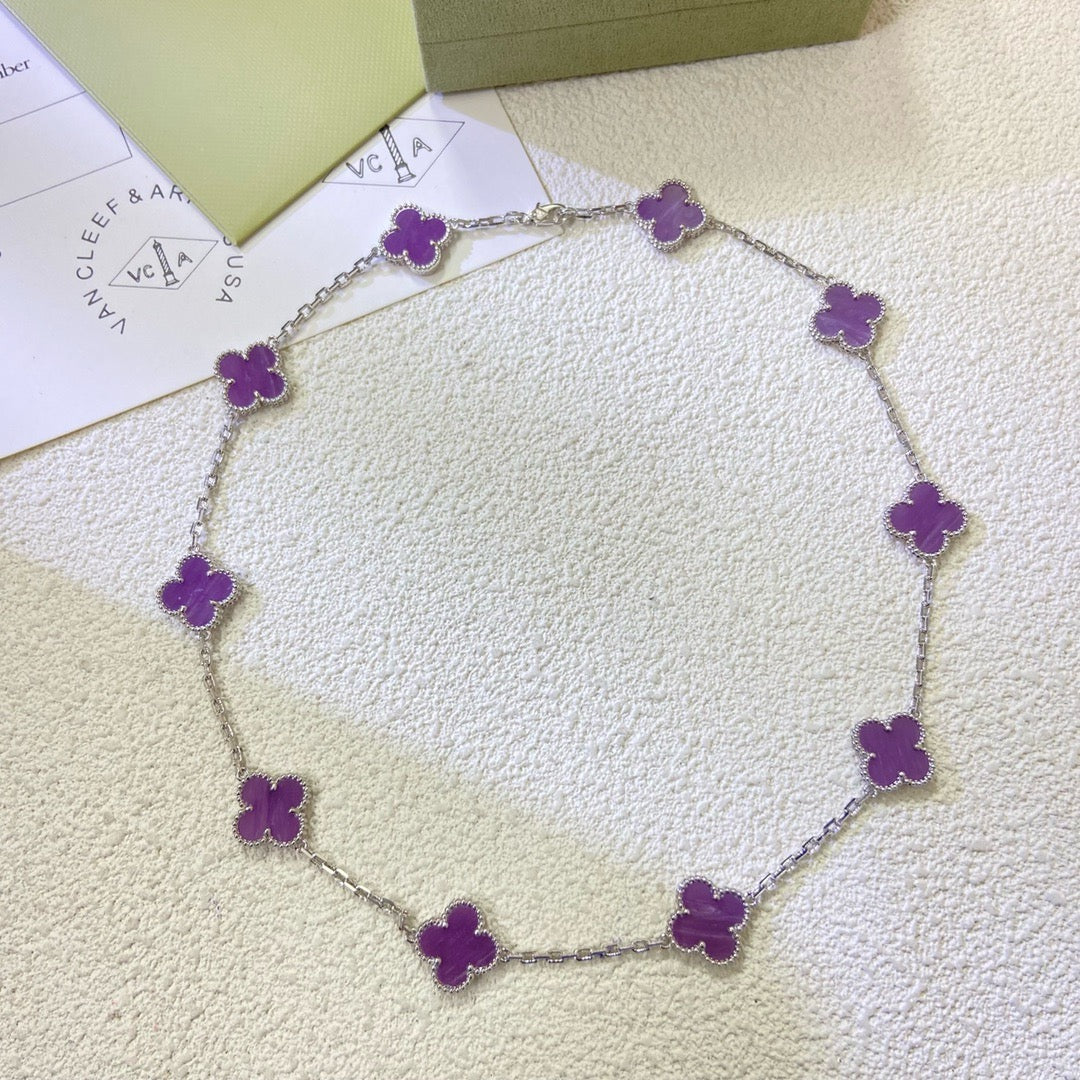 [Max Jewelry ]CLOVER 10 MOTIFS  PURPLE VIOLET  NECKLACE