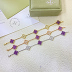 [Plus&Max]CLOVER  5 MOTIFS  PURPLE VIOLET DIAMOND BRACELET