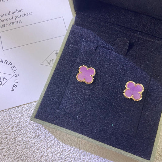 [Max Jewelry ]CLOVER MINI 9.5MM  PURPLE VIOLET EARRINGS