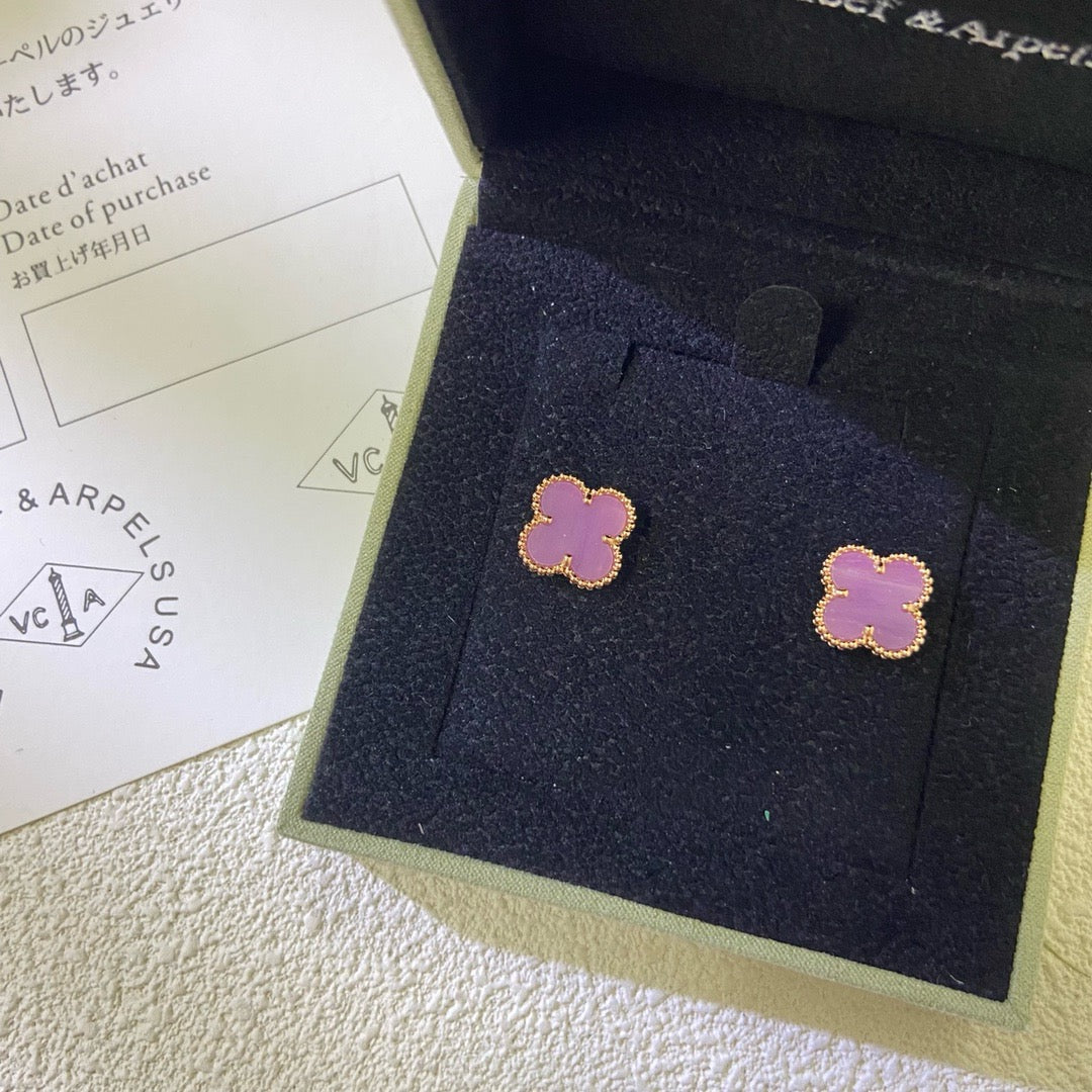 [Max Jewelry ]CLOVER MINI 9.5MM  PURPLE VIOLET EARRINGS