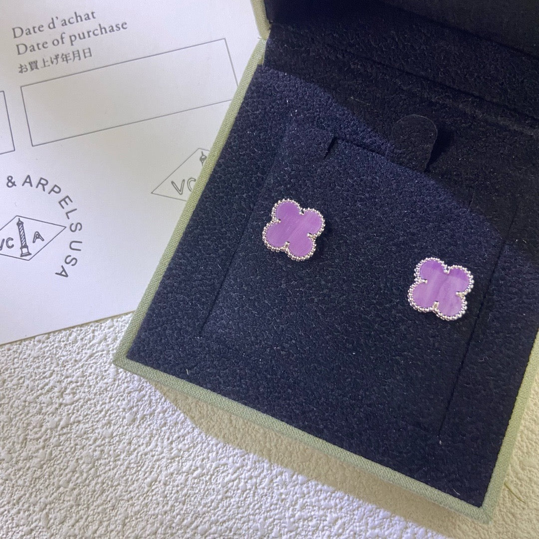 [Max Jewelry ]CLOVER MINI 9.5MM  PURPLE VIOLET EARRINGS