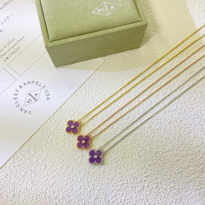 [Max Jewelry ]CLOVER 15MM DIAMOND  PURPLE VIOLET NECKLACE
