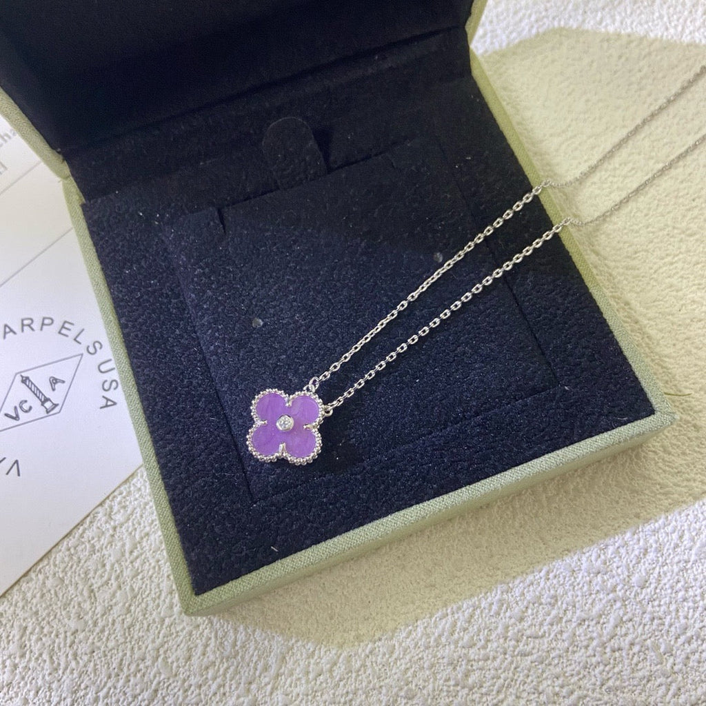 [Plus&Max]CLOVER 15MM DIAMOND  PURPLE VIOLET NECKLACE