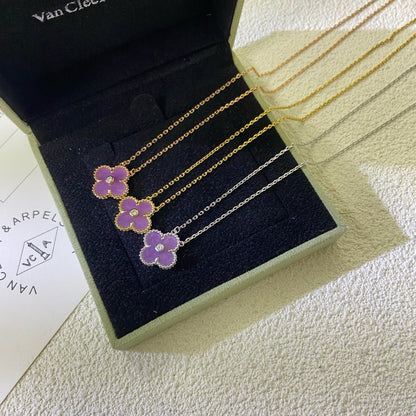 [Max Jewelry ]CLOVER 15MM DIAMOND  PURPLE VIOLET NECKLACE