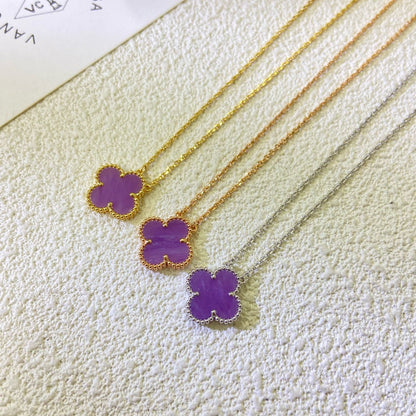 [Max Jewelry ]CLOVER 15MM  PURPLE VIOLET NECKLACE