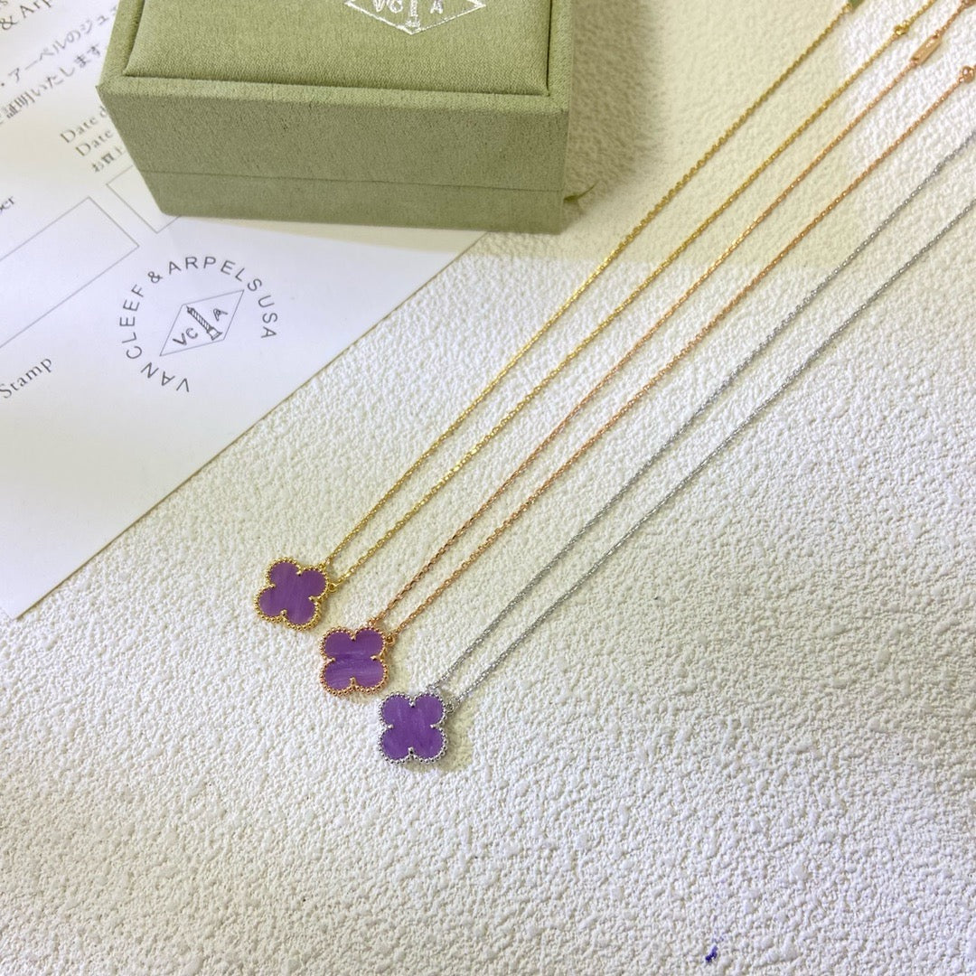 [Max Jewelry ]CLOVER 15MM  PURPLE VIOLET NECKLACE