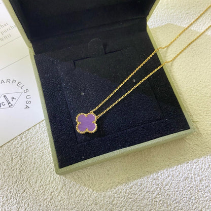 [Max Jewelry ]CLOVER 15MM  PURPLE VIOLET NECKLACE