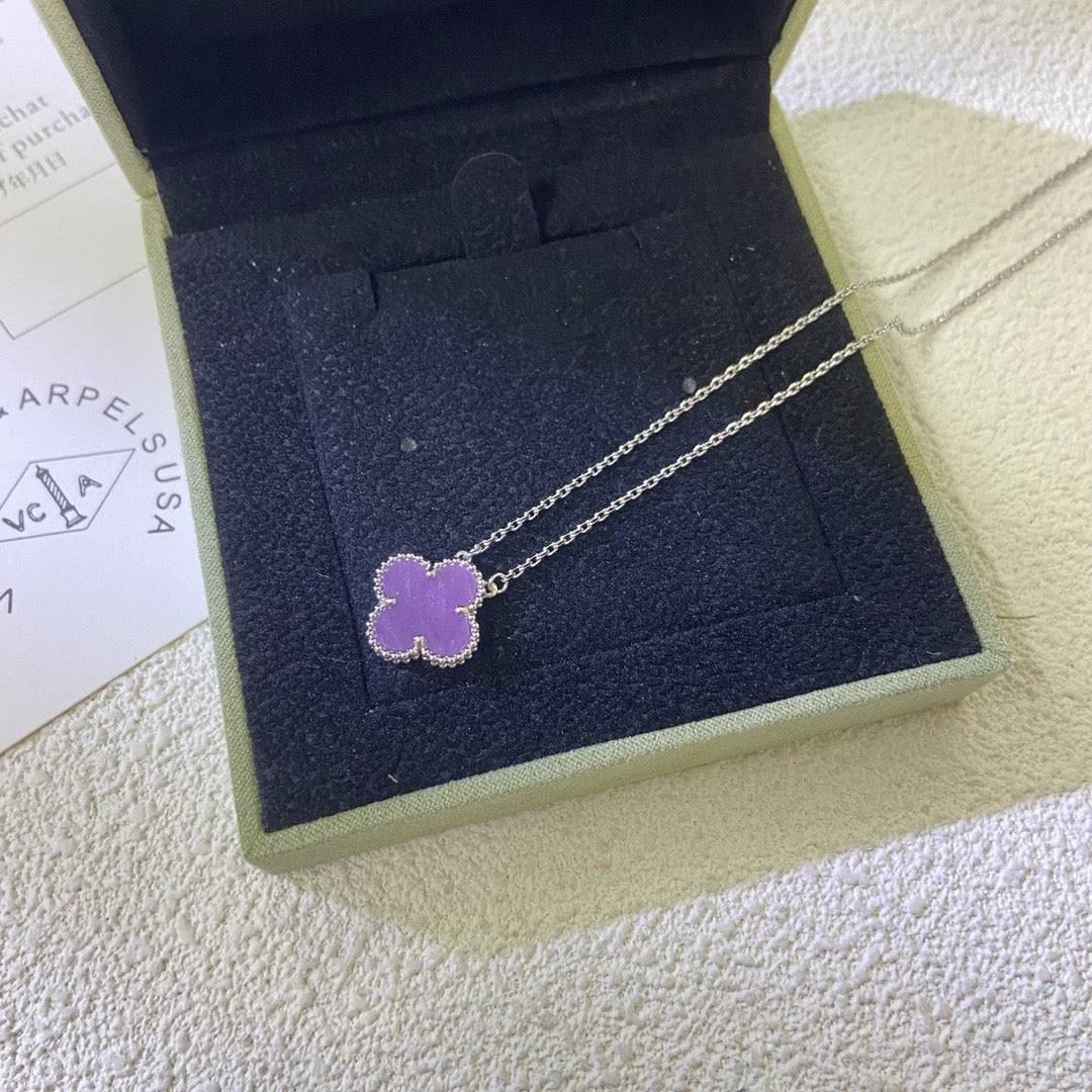 [Max Jewelry ]CLOVER 15MM  PURPLE VIOLET NECKLACE